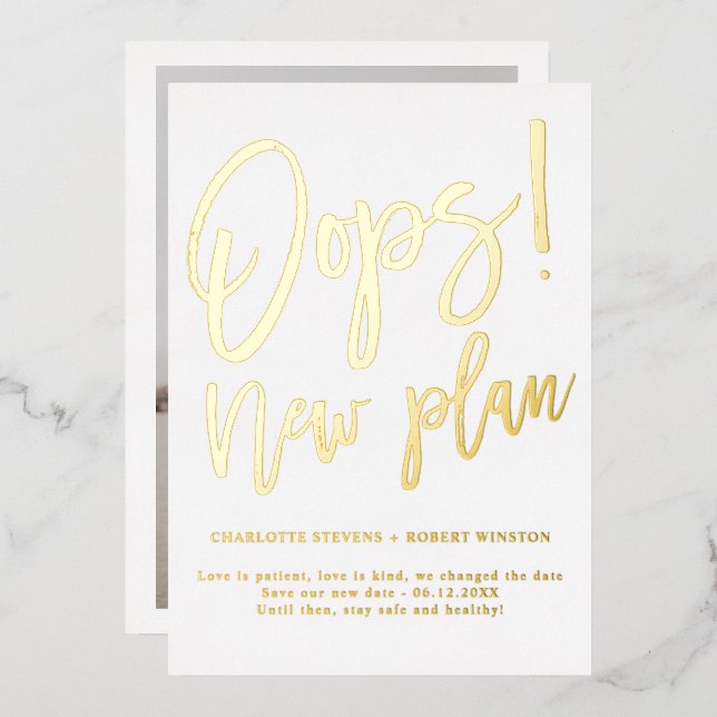 Minimalist gold new plan wedding change the date (Front/Back)