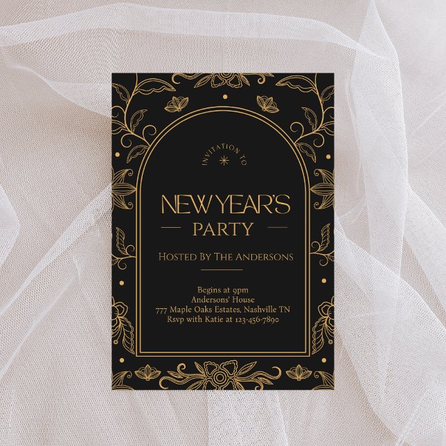 Minimalist Gold Outline 2024 New Year Party  Invitation (Creator Uploaded)