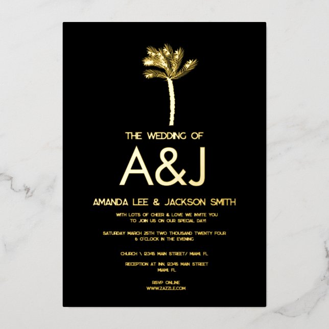 Minimalist Gold Palm Tree Black Wedding (Front)