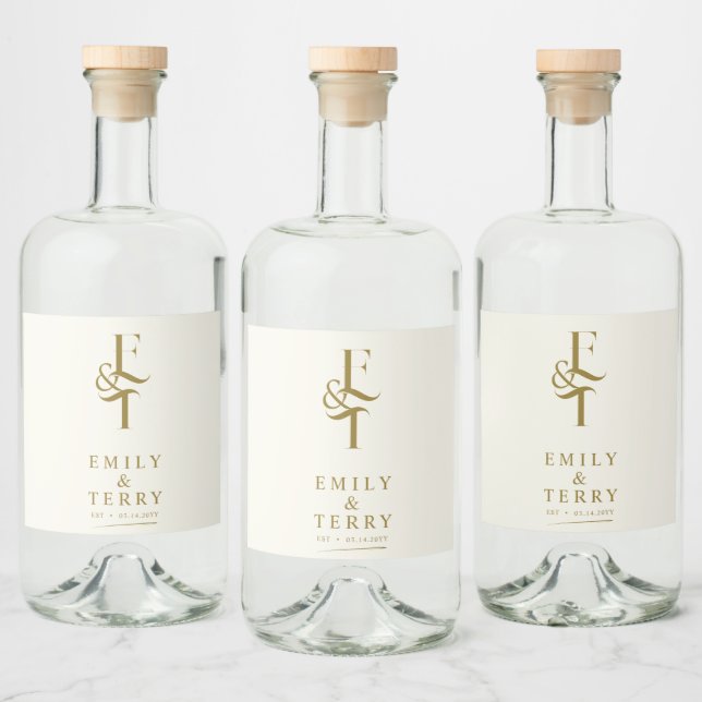 Minimalist Gold Personalized Chic Wedding Monogram Liquor Bottle Label (Bottles)