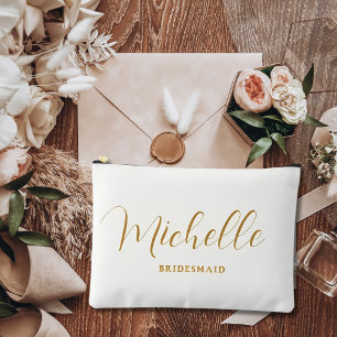 Minimalist Gold Personalized Ivory Bridesmaid Gift Accessory Pouch