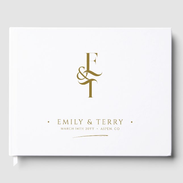 Minimalist Gold Personalized Monogram Wedding Guest Book (Front)