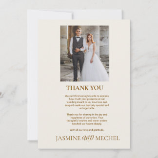 Minimalist Gold Photo Wedding Thank You Card Enclo