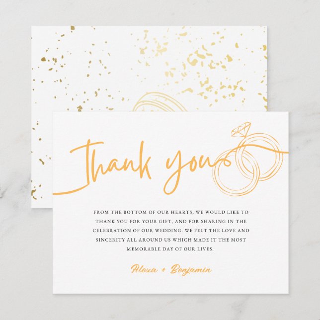 Minimalist Gold Rings Thank you Script Note Card (Front/Back)