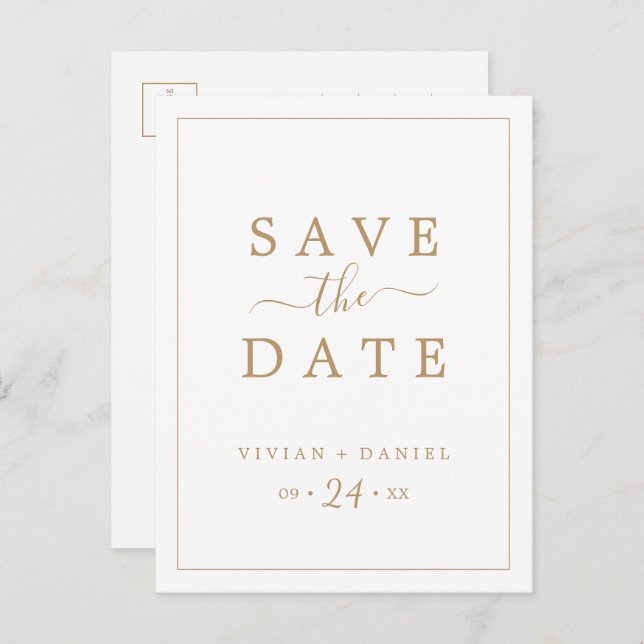 Minimalist Gold Save the Date Invitation Postcard (Front/Back)