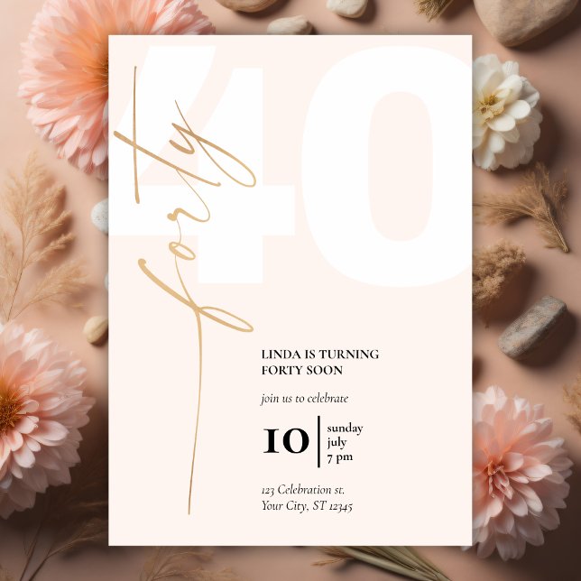 Minimalist Gold Script 40th Birthday Party Invitation (Creator Uploaded)