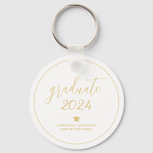 Minimalist Gold Script Graduate 2024 Graduation Keychain (Front)