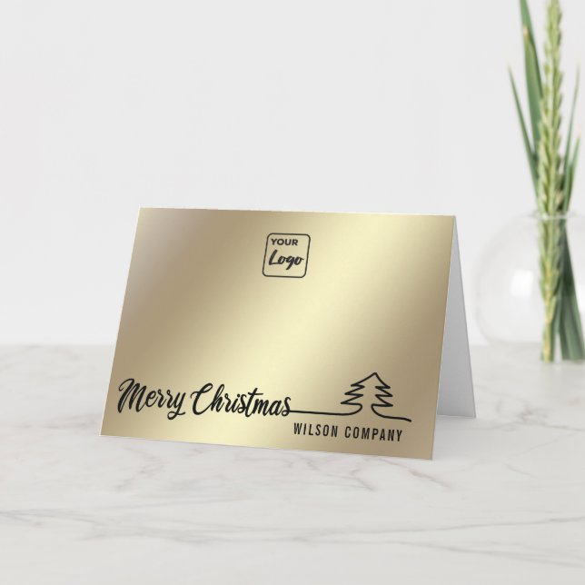 Minimalist gold script Merry Christmas corporate Holiday Card (Front)