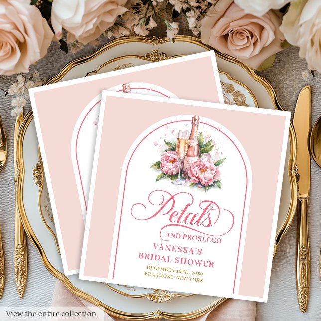 Minimalist Gold Script Petals and Prosecco Napkins (Minimalist Gold Script Petals and Prosecco Napkin)