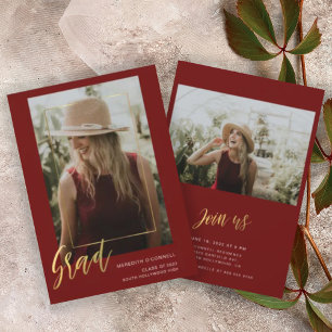 Minimalist Gold Script Photo Graduation Invitation