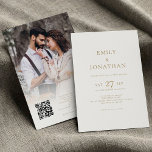 Minimalist Gold Script Photo Overlay QR Wedding Invitation<br><div class="desc">Minimalist Gold Script Photo Overlay QR Code Wedding. Available digitally and printed. Fully customisable. Easily personalise the words and replace the picture on the back with your own and add a QR code to your wedding website for the convenience of your guests to scan to rsvp and see more details....</div>