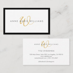 Minimalist Gold Script Two Border Monogram Business Card