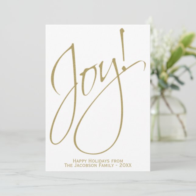 Minimalist Gold Script Typography Simple Joy Holiday Card (Standing Front)