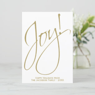 Minimalist Gold Script Typography Simple Joy Holiday Card