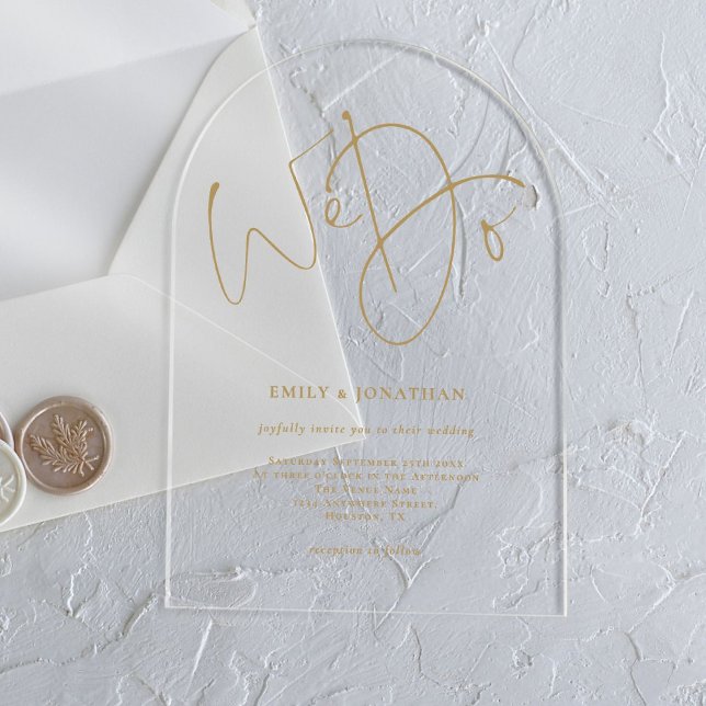 Minimalist Gold Script We Do Wedding Acrylic Invitations (Creator Uploaded)