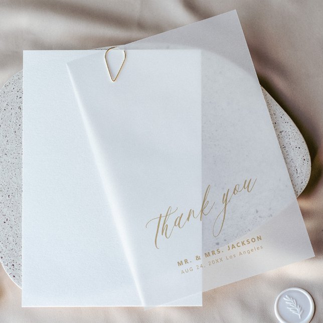 Minimalist gold script wedding thank you overlay vellum invitations (Creator Uploaded)