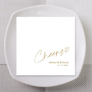 Minimalist Gold Signature Cheers Wedding Napkin