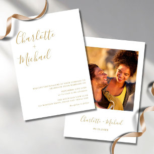 Minimalist Gold Signature Script Photo Wedding Invitation