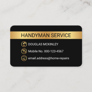 Minimalist Gold Stripe Handyman Tool Icons Business Card