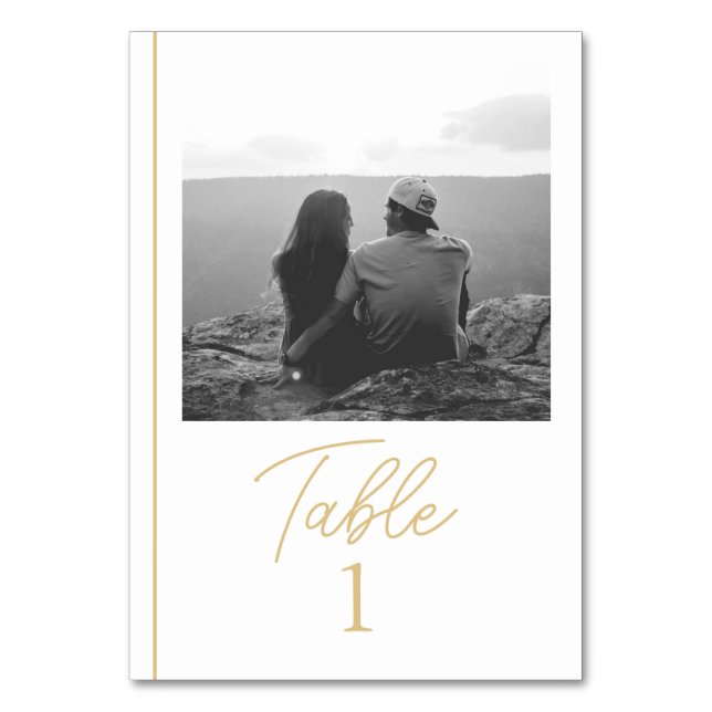 Minimalist Gold Table Number with Photo (Front)