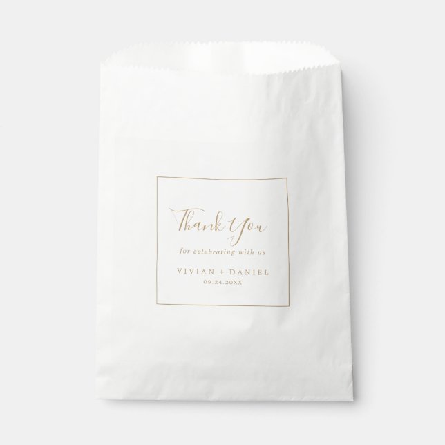Minimalist Gold Thank You Wedding Favour Bag (Front)