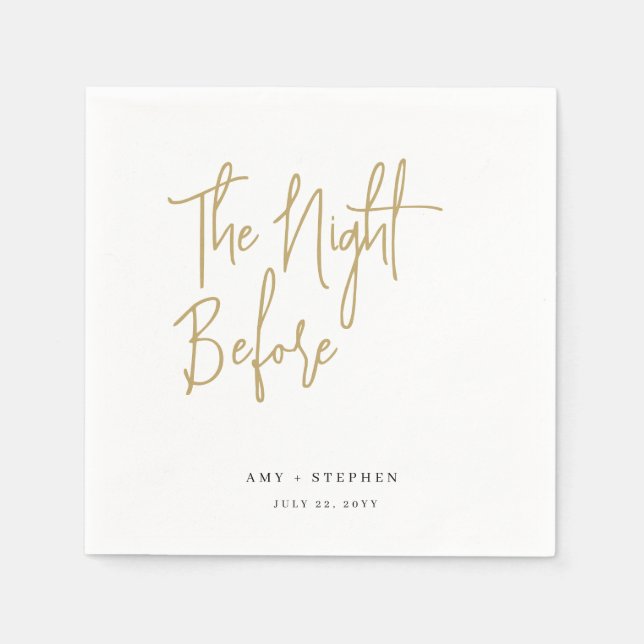 Minimalist Gold the Night Before Rehearsal Dinner Napkin (Front)