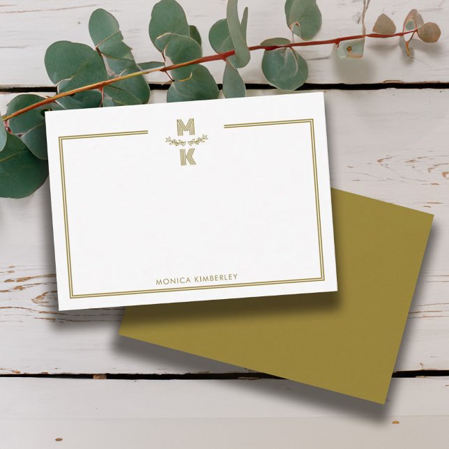 Minimalist Gold Two Border Monogram Note Card (Minimalist Gold Two Border Monogram Note Card)