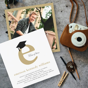 Minimalist Gold Typography Initial E Senior Grad Invitation