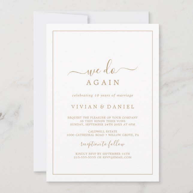 Minimalist Gold We Do Again Vow Renewal Invitation (Front)