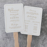 Minimalist Gold Wedding Program Hand Fan<br><div class="desc">This minimalist gold wedding program hand fan is perfect for a simple wedding. The modern romantic design features classic gold and white typography paired with a rustic yet elegant calligraphy with vintage hand lettered style. Customizable in any colour. Keep the design simple and elegant, as is, or personalize it by...</div>