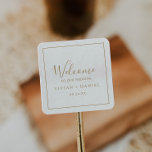 Minimalist Gold Wedding Welcome Square Sticker<br><div class="desc">These minimalist gold wedding welcome stickers are perfect for a simple wedding. The modern romantic design features classic gold and white typography paired with a rustic yet elegant calligraphy with vintage hand lettered style. Customizable in any colour. Keep the design simple and elegant, as is, or personalize it by adding...</div>