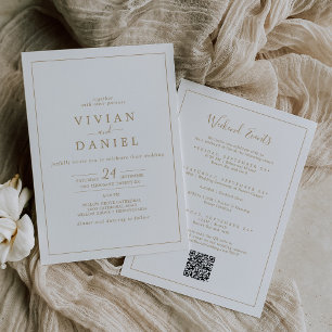 Minimalist Gold Weekend Events QR Code Wedding Invitation