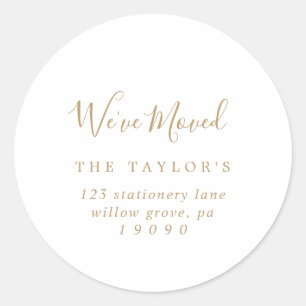 Minimalist Gold We've Moved New Address Envelope Classic Round Sticker