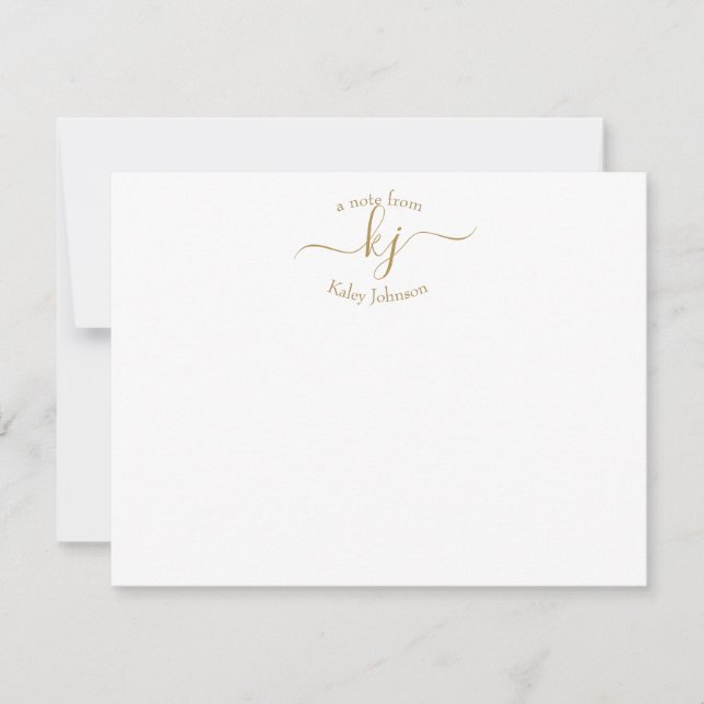 Minimalist Gold White 2 Monogram Initial Note Card (Front)