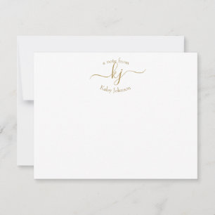 Minimalist Gold White 2 Monogram Initial Note Card