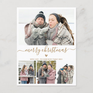Minimalist Gold White 4 Photo Christmas Postcard
