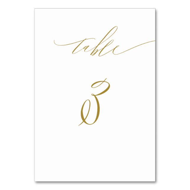 Minimalist Gold White Elegant Script No 3 Wedding Table Number (Back)