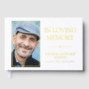 Minimalist Gold & White In Loving Memory Photo Guest Book