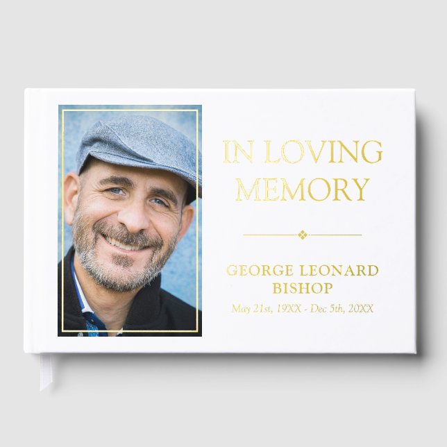 Minimalist Gold & White In Loving Memory Photo Guest Book (Front)