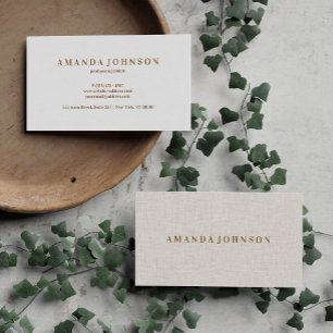 Minimalist Golden Beauty Salon Beige Linen Look Business Card
