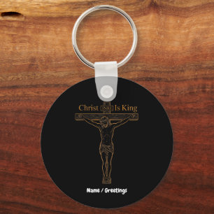 Minimalist Golden Crucifixion Art Christ Is King Keychain