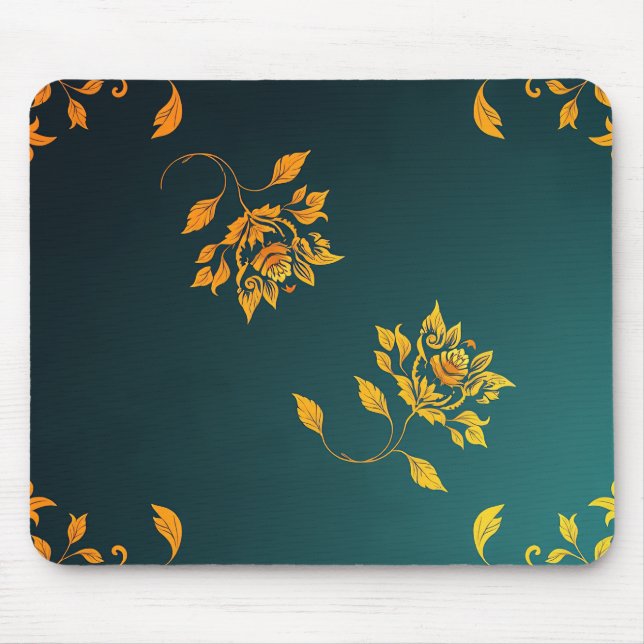Minimalist Golden Floral Mouse Pad (Front)
