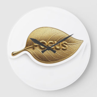Minimalist Golden Leaf "FOCUS" wall Clock-Premium Large Clock