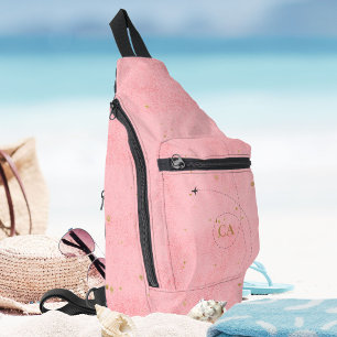 Minimalist Golden Monogram Salmon Pink Airplane Sling Bag