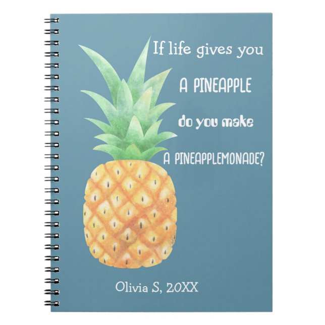 Minimalist Golden Pineapple Personalized Notebook (Front)