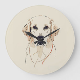 Minimalist Golden Retriever Line Art  Large Clock
