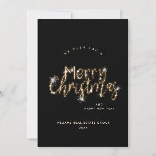 Minimalist Golden Sparkle Lights Merry Christmas Holiday Card