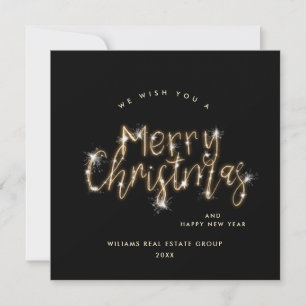 Minimalist Golden Sparkle Lights Merry Christmas Holiday Card