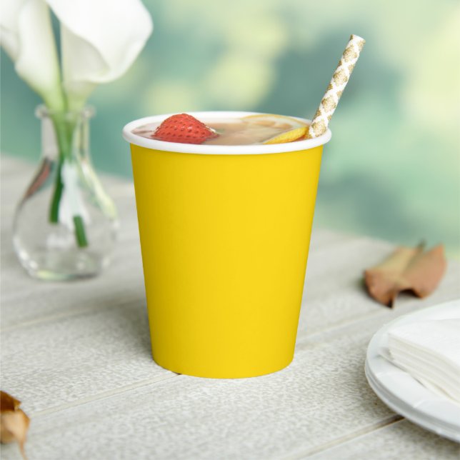 Minimalist golden yellow plain solid modern paper cups (Insitu)
