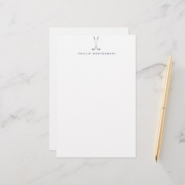 Minimalist Golf Clubs Personalized Stationery (Front/Back In Situ)